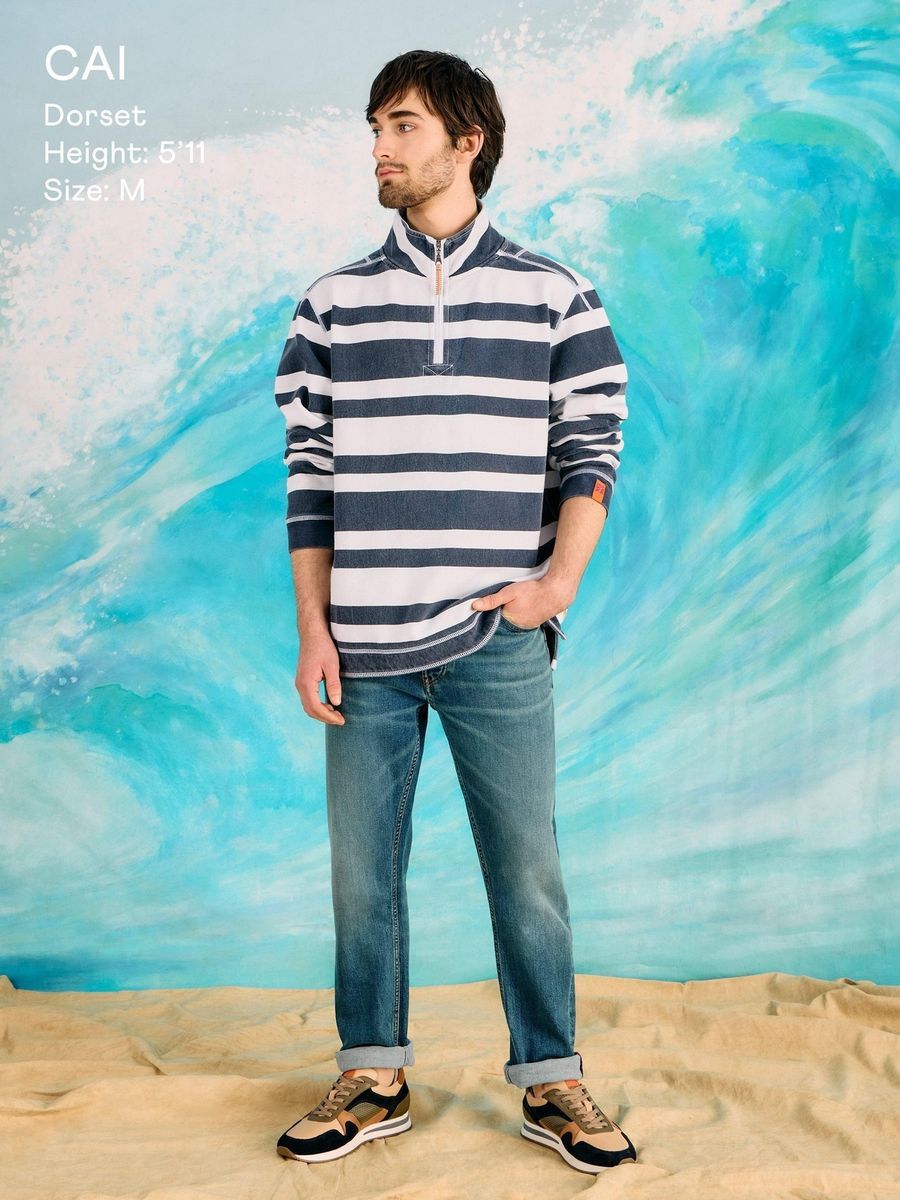 Gestreiftes Piqué-Sweatshirt mit halbem Reißverschluss