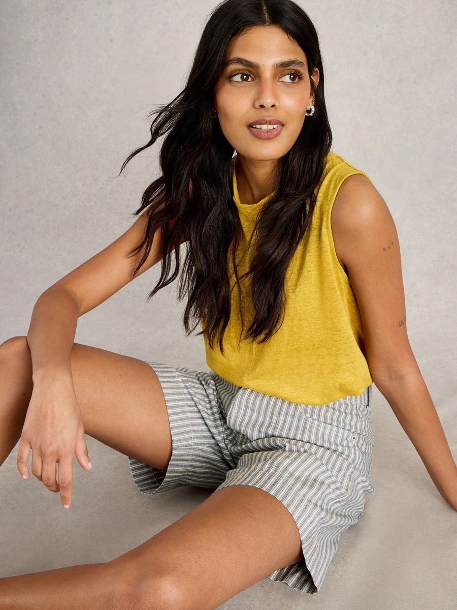 Gestreifte High-Waist Jeansshorts