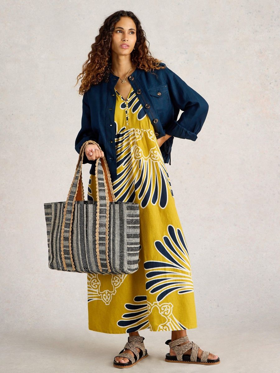 Maxikleid aus Leinenmischung mit Print