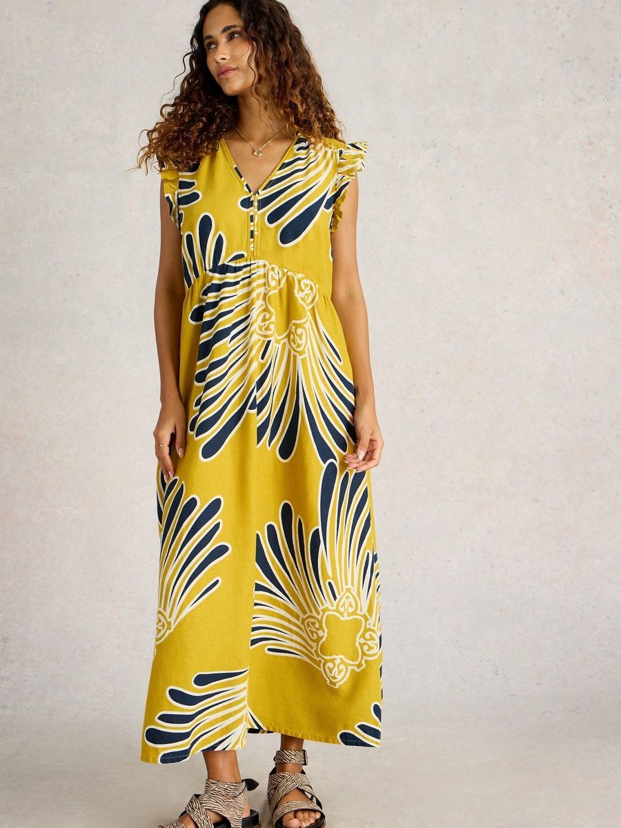 Maxikleid aus Leinenmischung mit Print