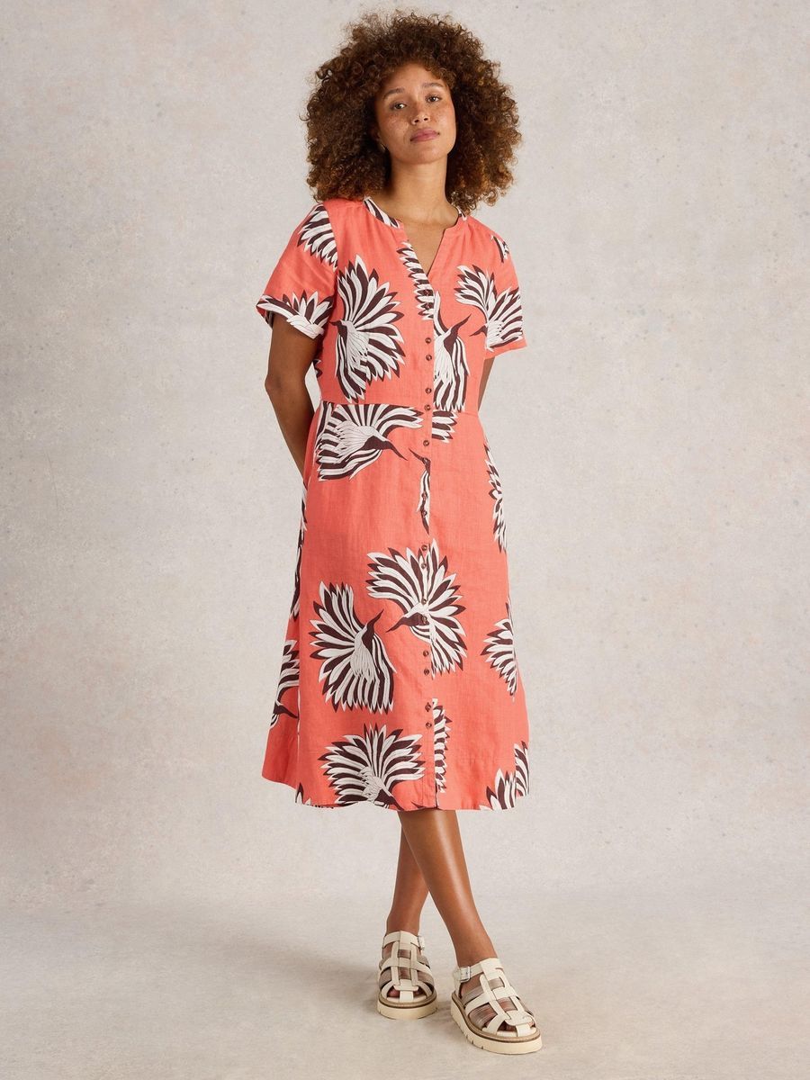 Leinenmischung Midi Hemdblusenkleid