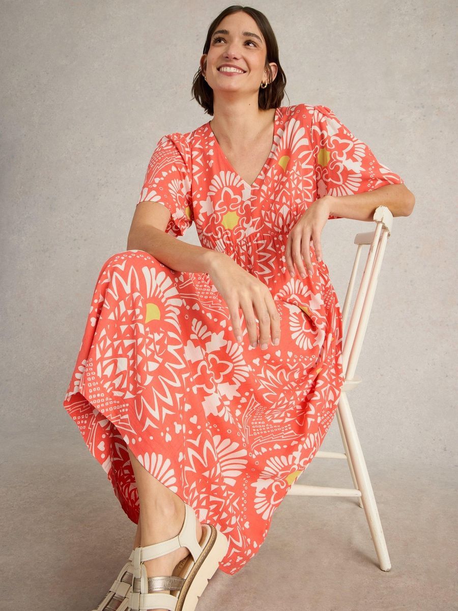Midikleid mit Blumenmuster und Empire-Taille