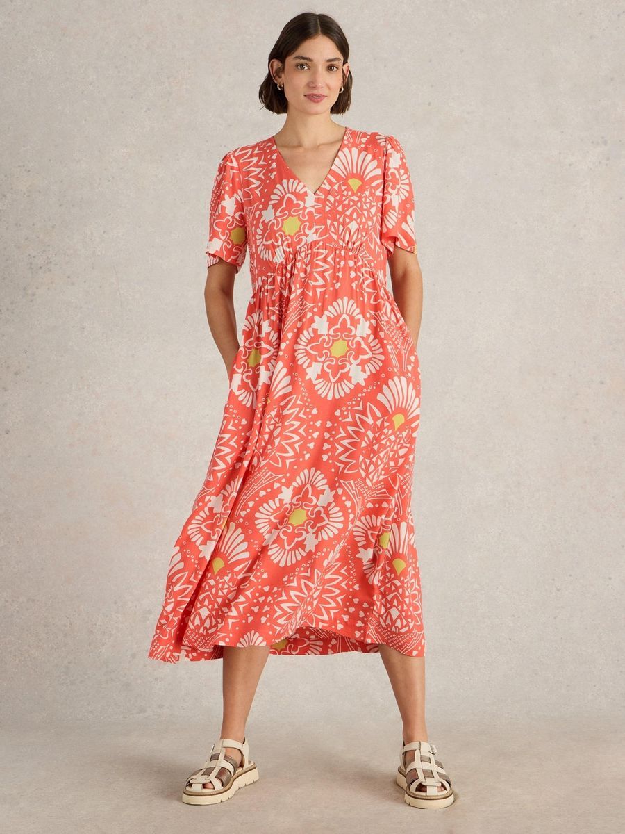 Midikleid mit Blumenmuster und Empire-Taille