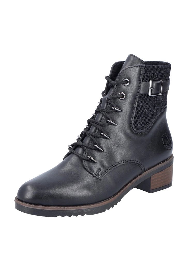 Schwarze Schnürstiefelette mit Schnalle