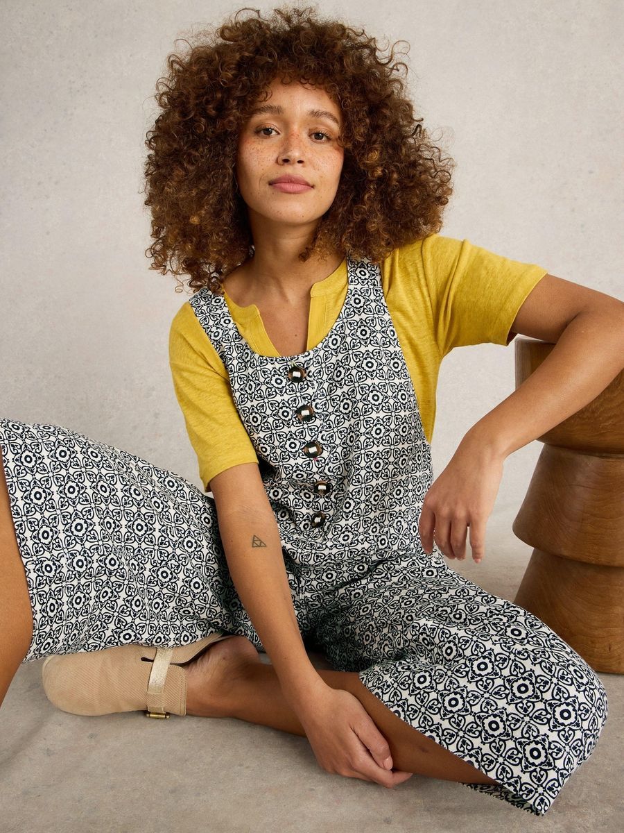 Leinen Culotte Jumpsuit mit Print
