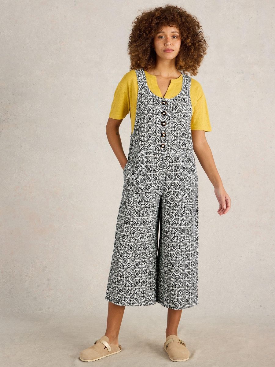 Leinen Culotte Jumpsuit mit Print