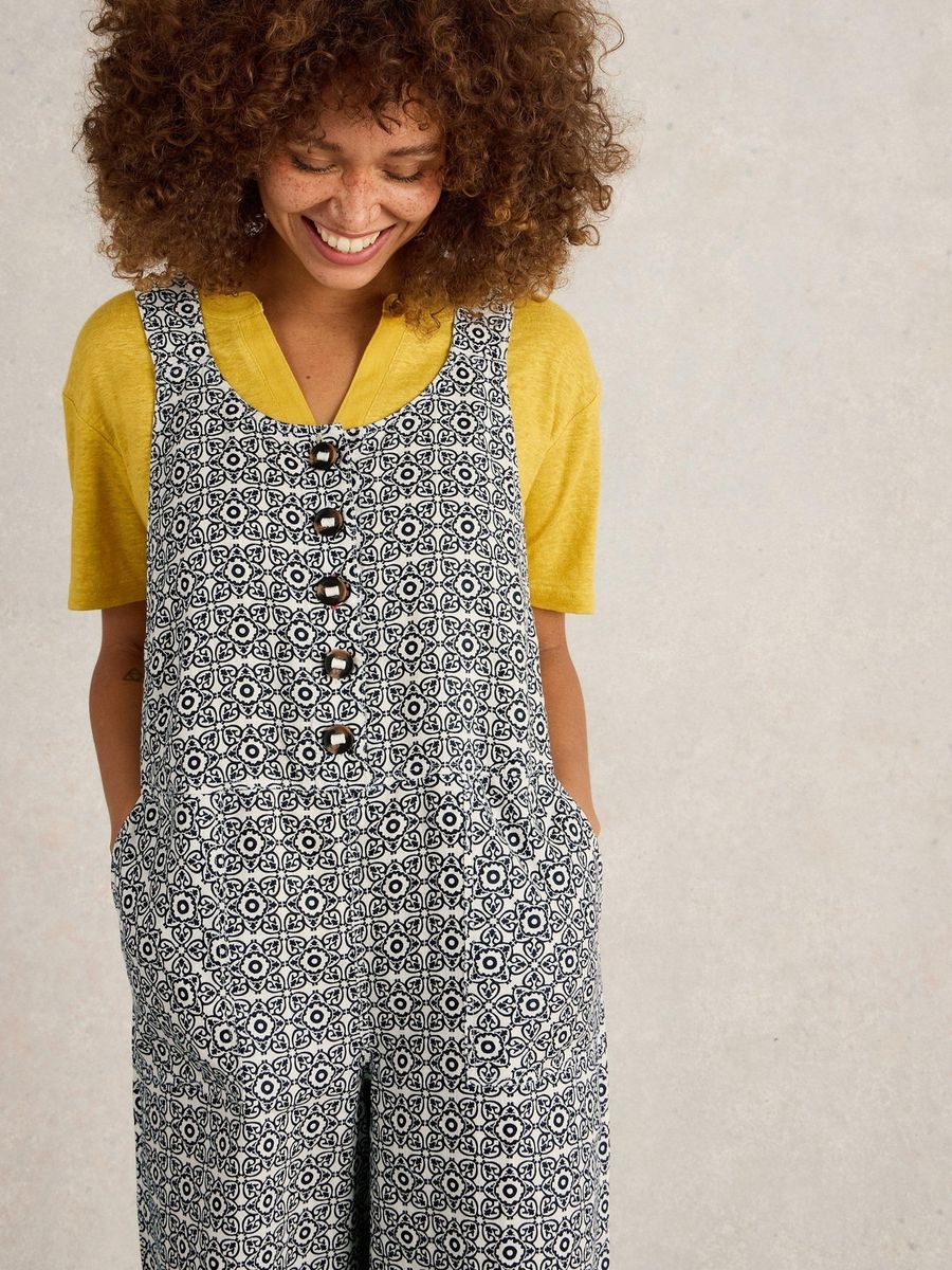 Leinen Culotte Jumpsuit mit Print