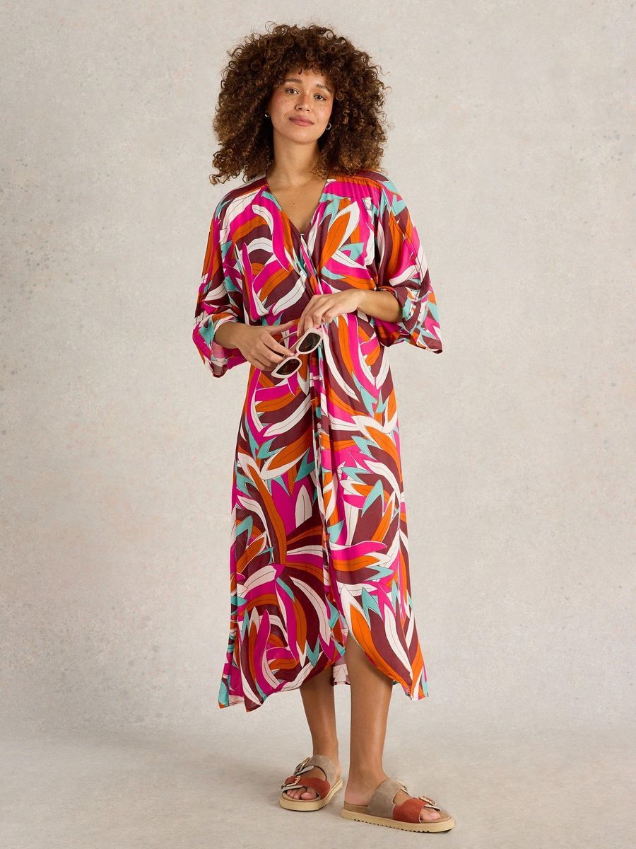 Kimono mit abstraktem Print und weiten Ärmeln