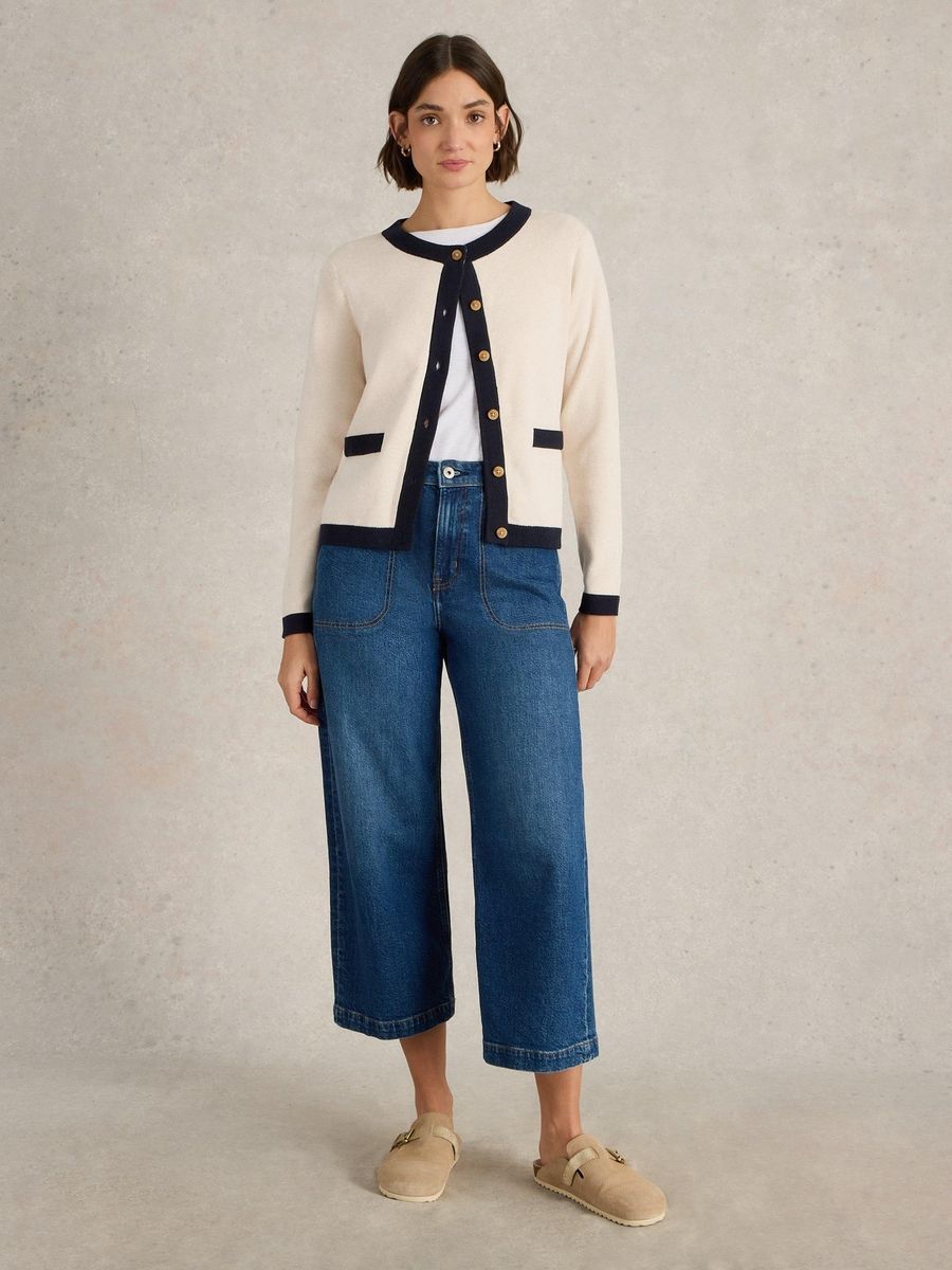 Klassische Strickjacke mit Besatz aus Bio-Baumwolle