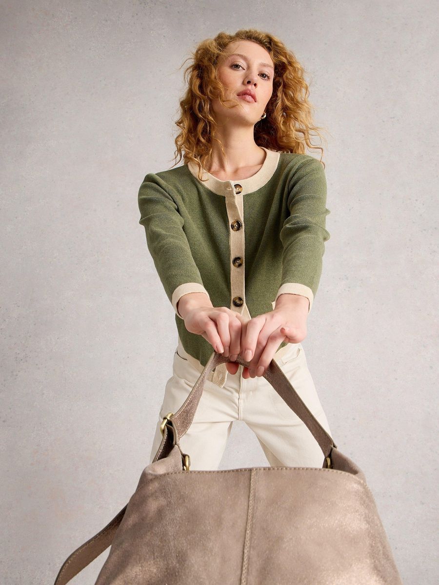 Klassische Strickjacke mit Besatz aus Bio-Baumwolle