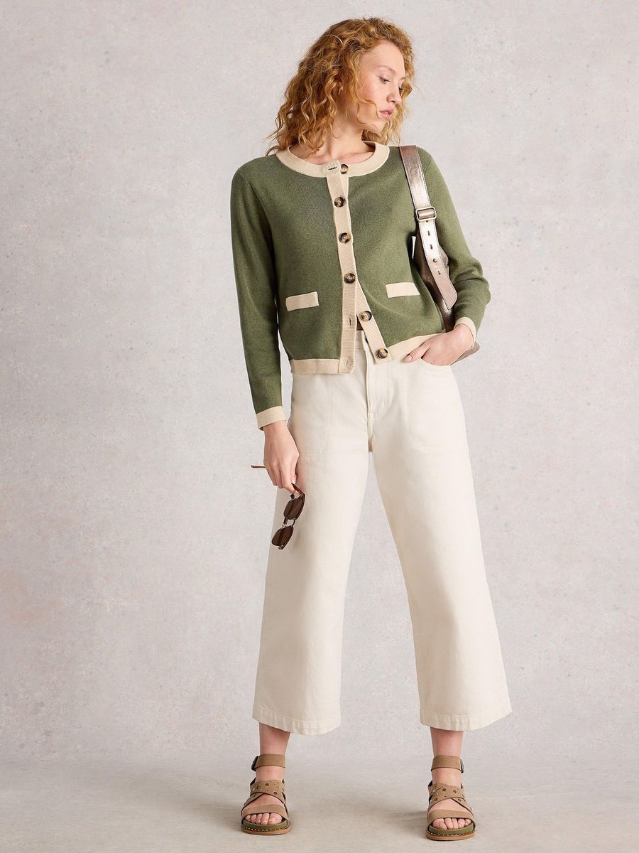 Klassische Strickjacke mit Besatz aus Bio-Baumwolle
