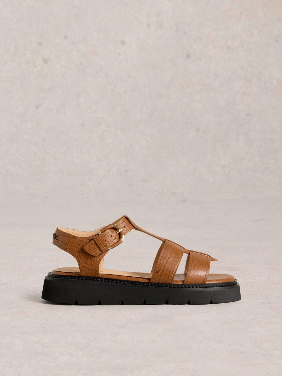 Braune Leder-Plateau-Fischersandalen
