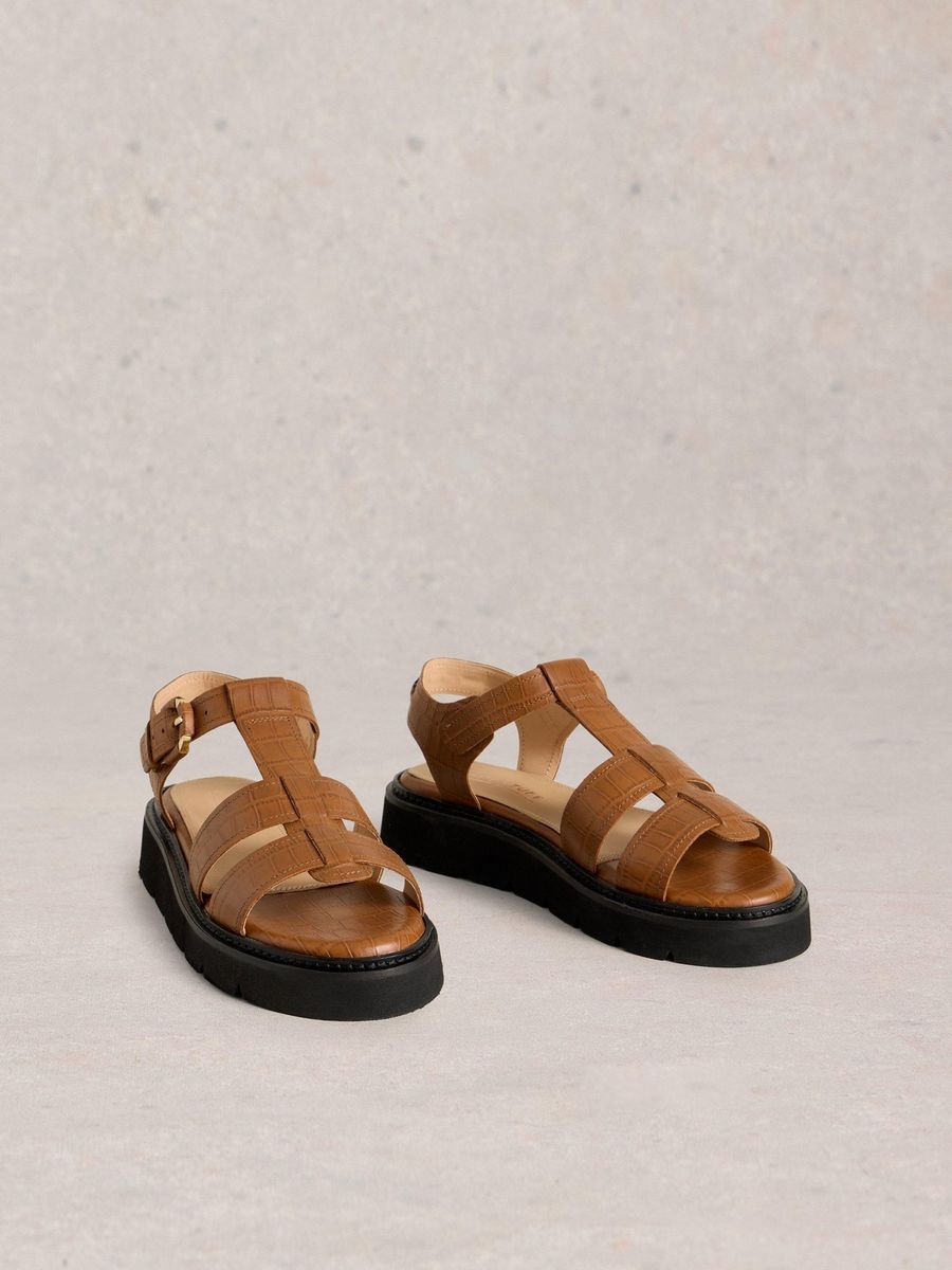Braune Leder-Plateau-Fischersandalen