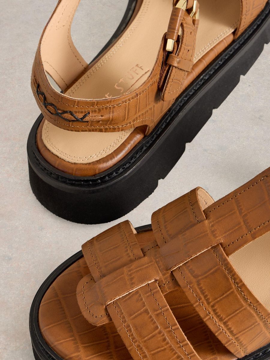 Braune Leder-Plateau-Fischersandalen