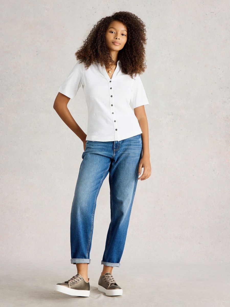 Kurzärmelige Bluse Annie mit Stickerei