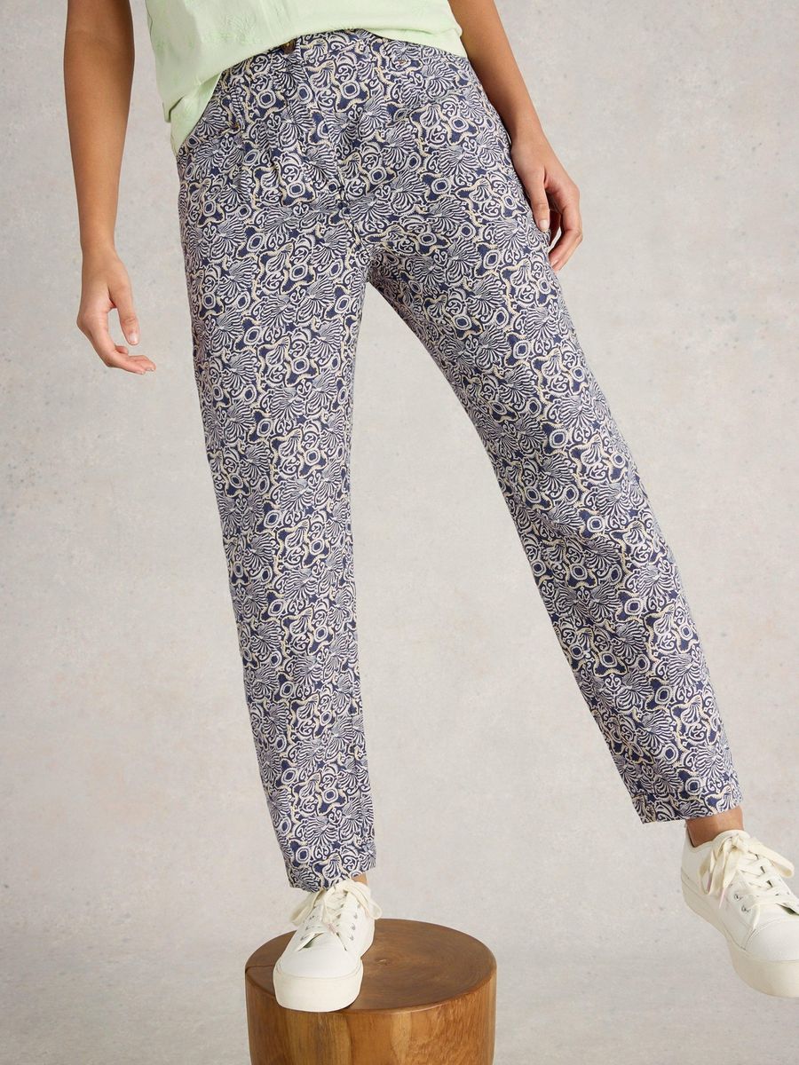 Leinenhose mit Print und Gummibund
