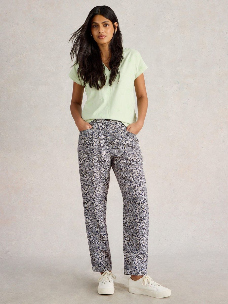 Leinenhose mit Print und Gummibund
