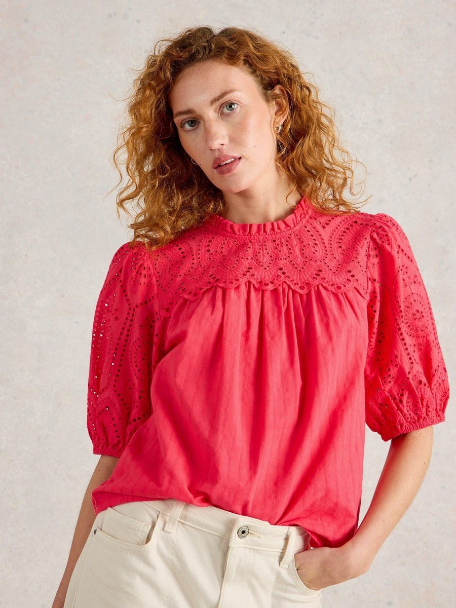 Baumwollbluse mit Lochstickerei