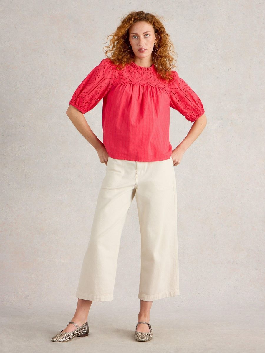 Baumwollbluse mit Lochstickerei