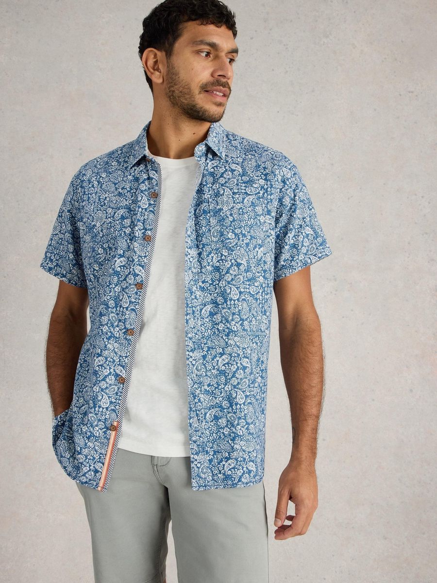 Kurzarmhemd aus Leinenmischung mit Paisley-Print