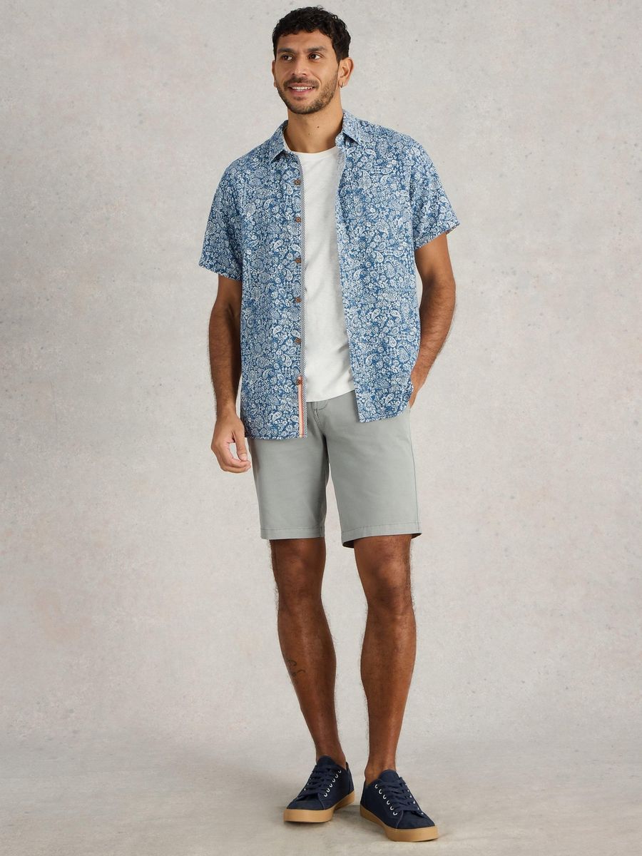Kurzarmhemd aus Leinenmischung mit Paisley-Print