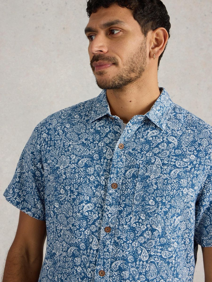 Kurzarmhemd aus Leinenmischung mit Paisley-Print
