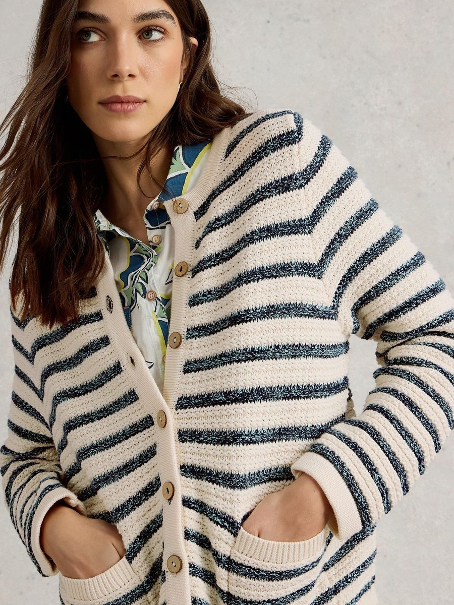 Gestreifte Strickjacke aus Baumwolle