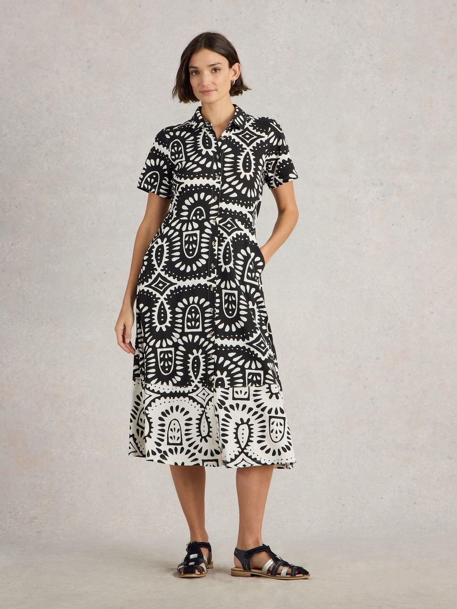Jersey-Blusenkleid mit Print und Knöpfen