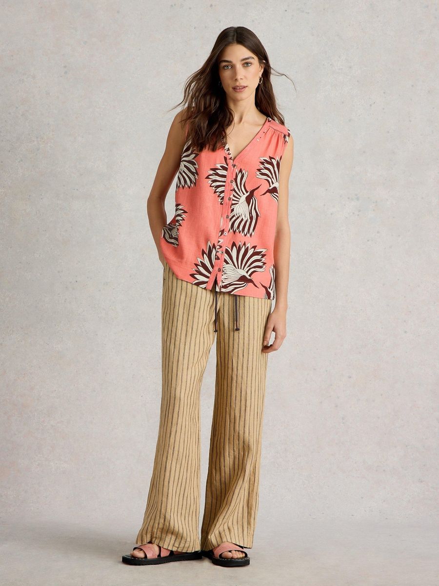 Ärmellose Bluse mit Blumenmuster und Knopfleiste