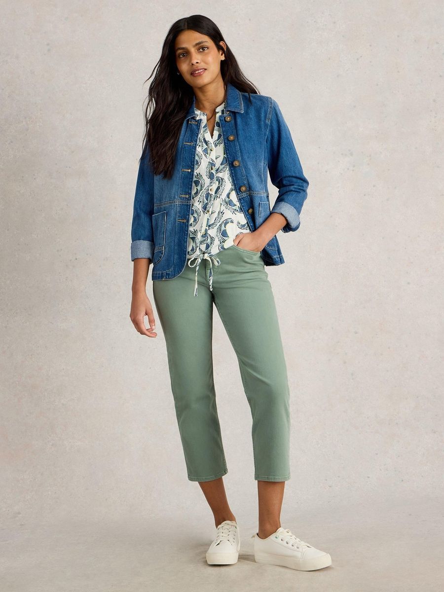 Ärmellose Bluse mit Bindeband und Muster
