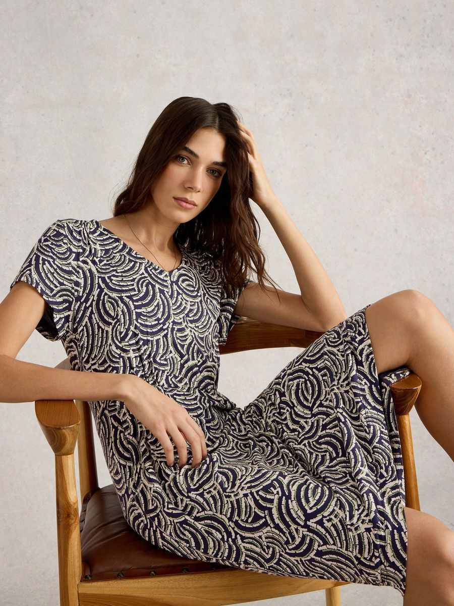 Jersey-Midikleid mit Print und Taschen