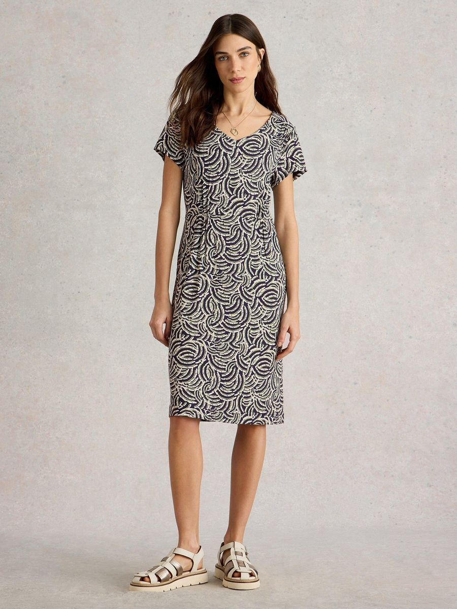 Jersey-Midikleid mit Print und Taschen