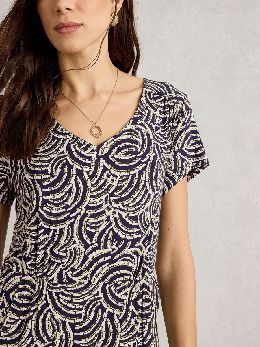 Jersey-Midikleid mit Print und Taschen