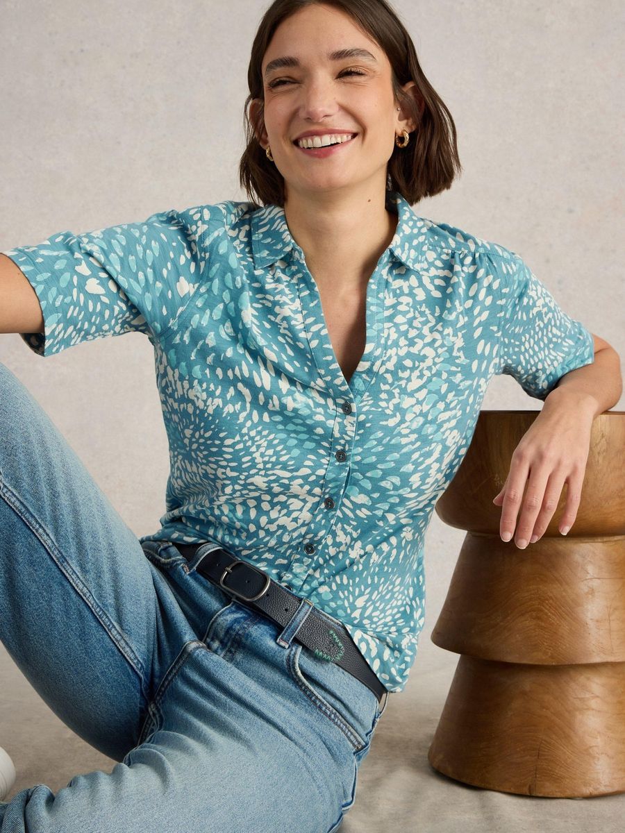 Jersey Bluse mit kurzem Ärmel und Print