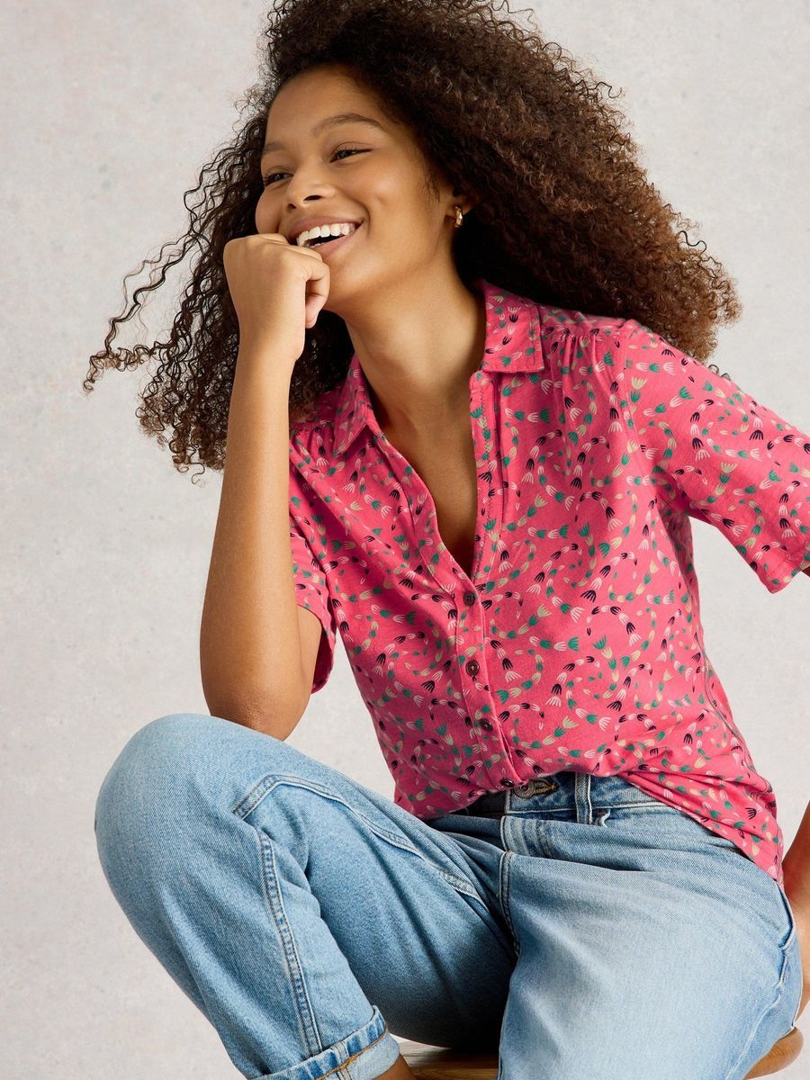 Baumwolljersey Bluse mit Blumendruck