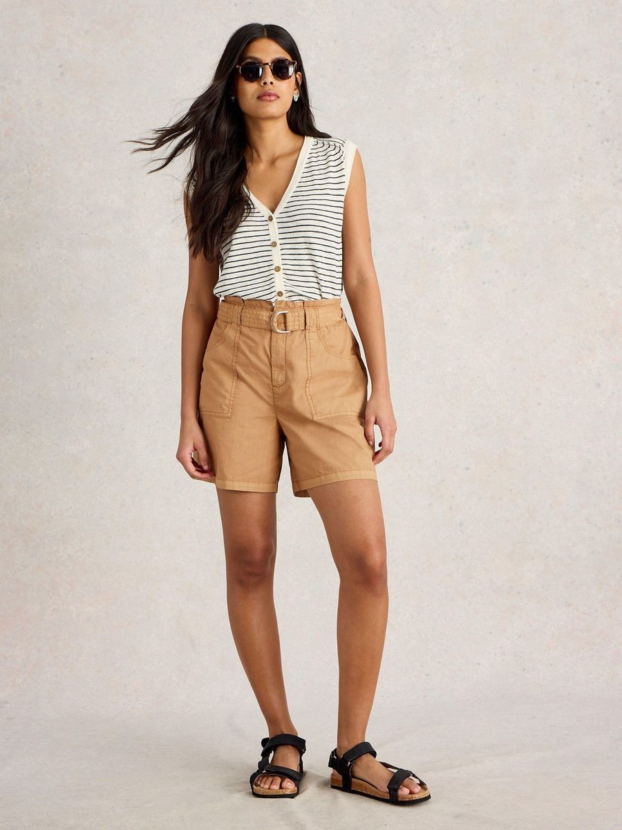 Baumwollshorts mit hohem Bund und Gürtel