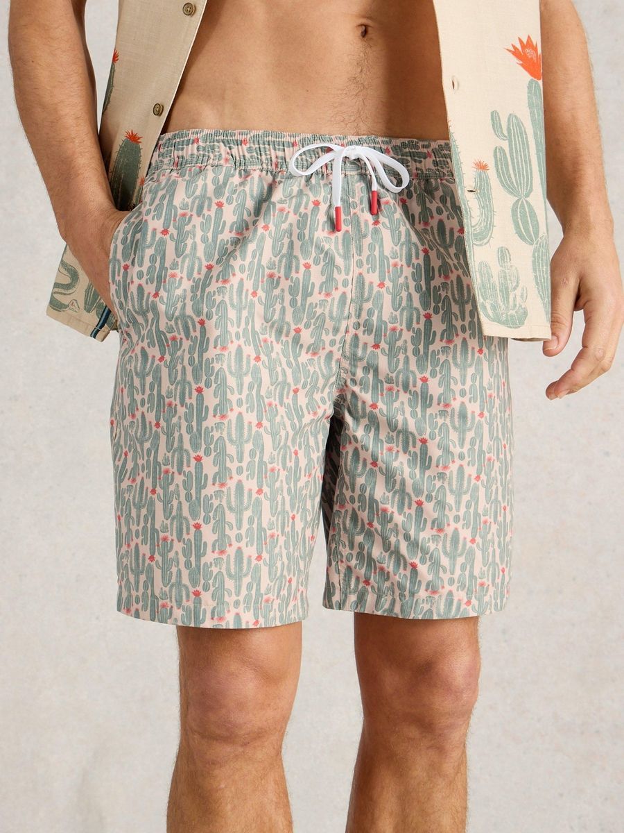 Badeshorts mit Kakteenprint und Kordelzug