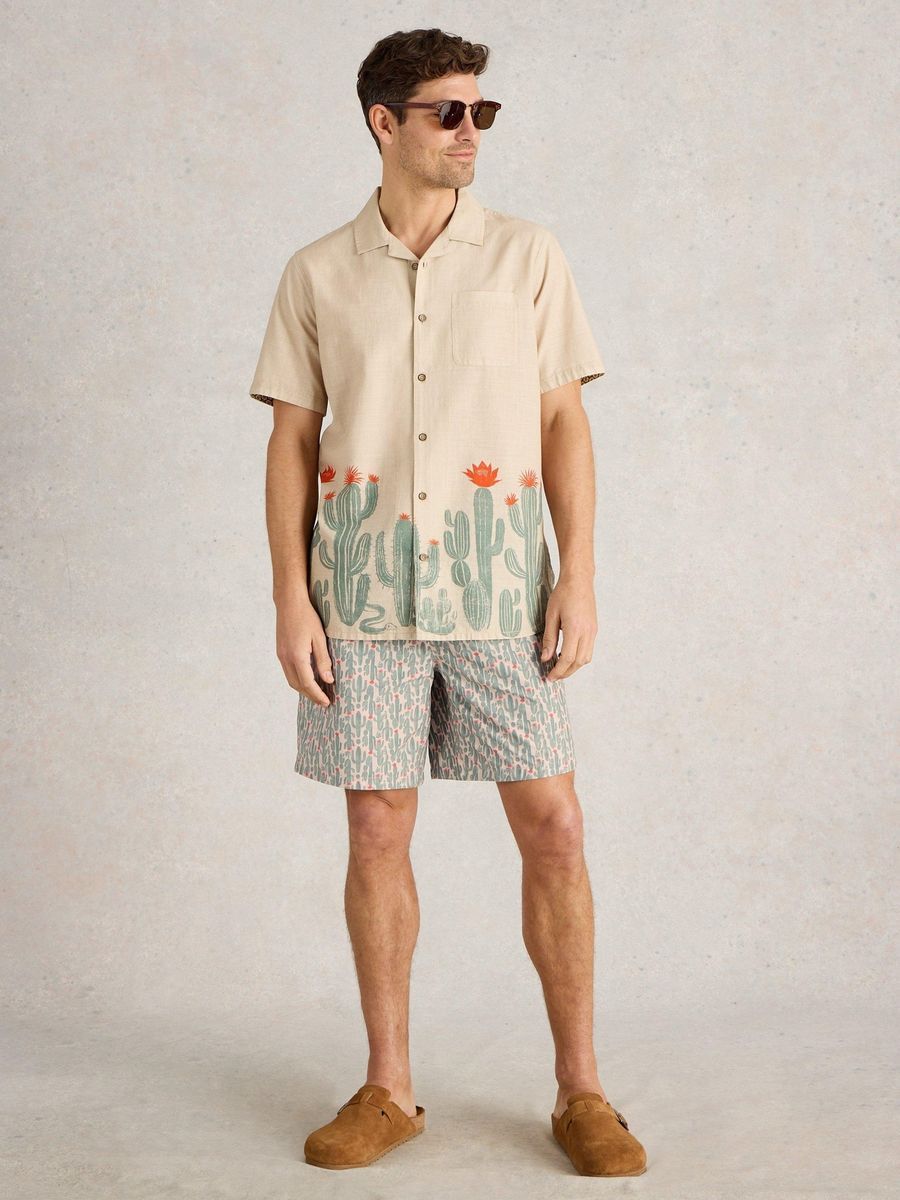 Badeshorts mit Kakteenprint und Kordelzug
