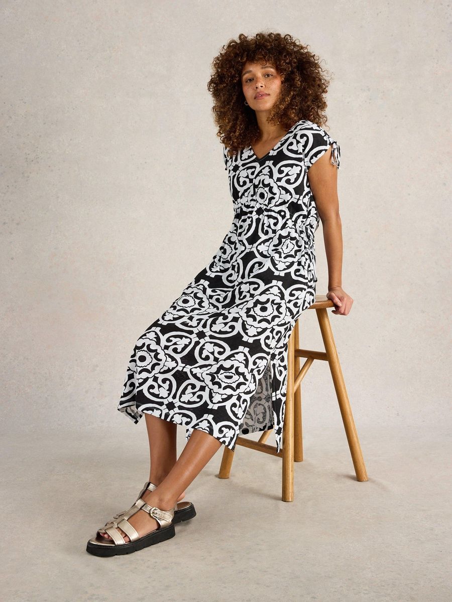 Monochromes Baumwoll-Sommerkleid mit Print