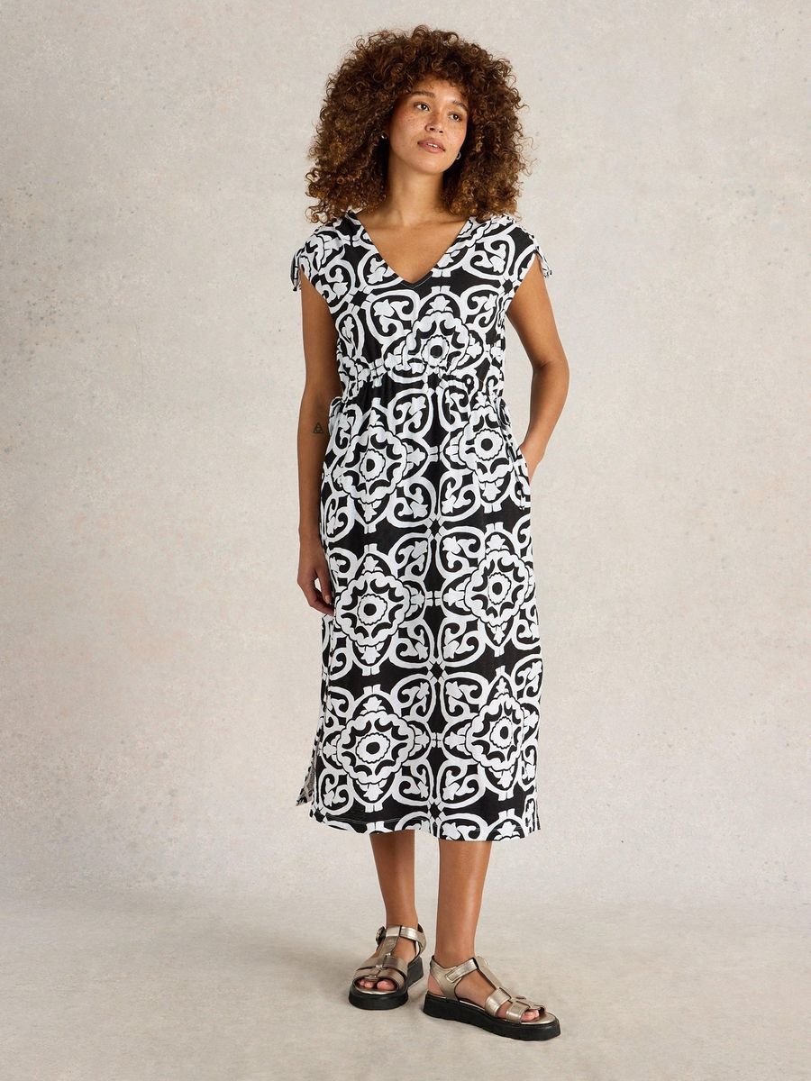 Monochromes Baumwoll-Sommerkleid mit Print