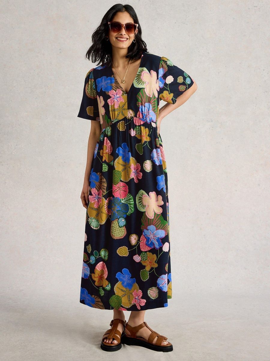 Midikleid mit Blumenmuster und Empire-Taille