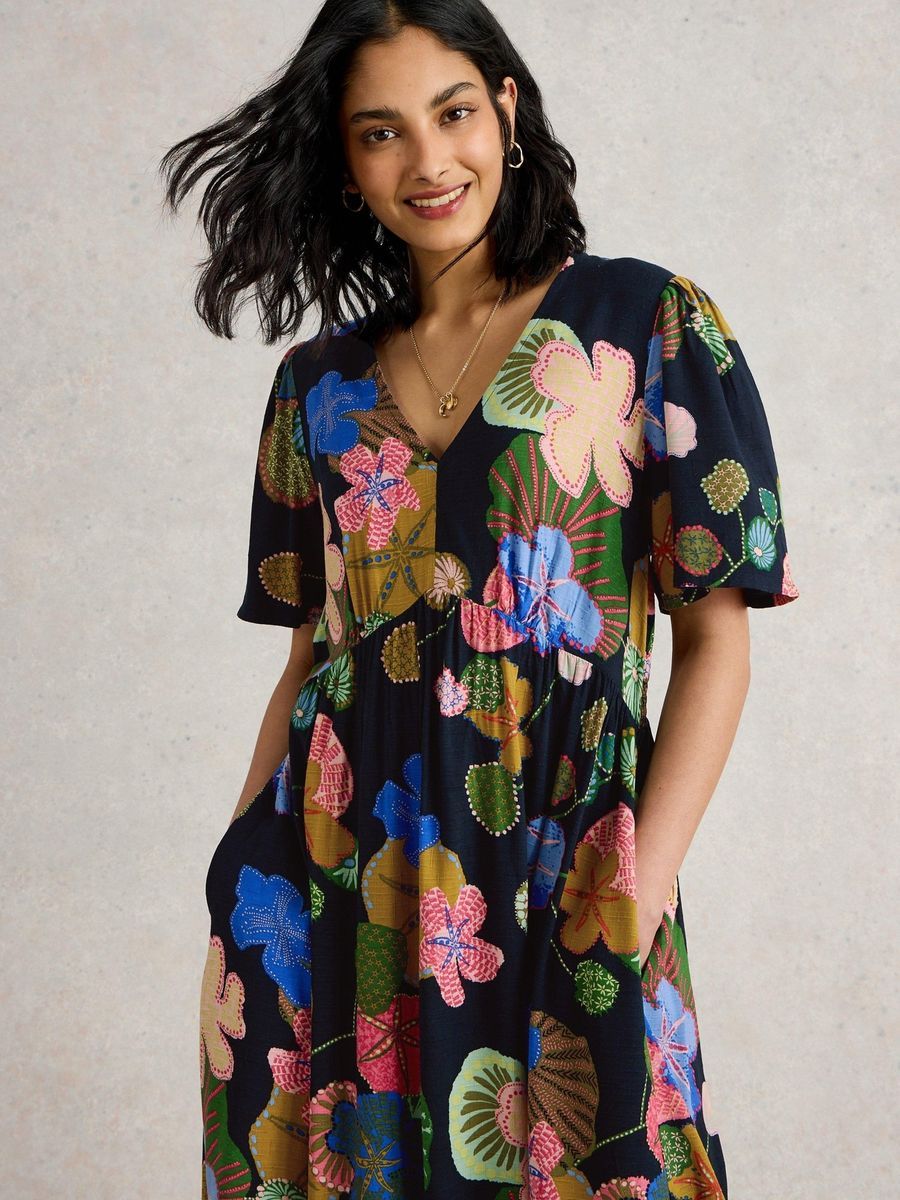 Midikleid mit Blumenmuster und Empire-Taille