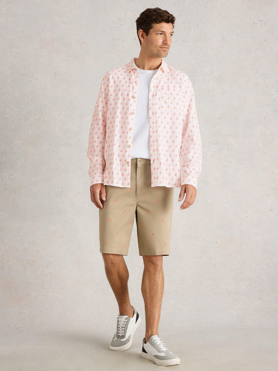 Hemd aus Leinenmischung mit Flamingo-Print