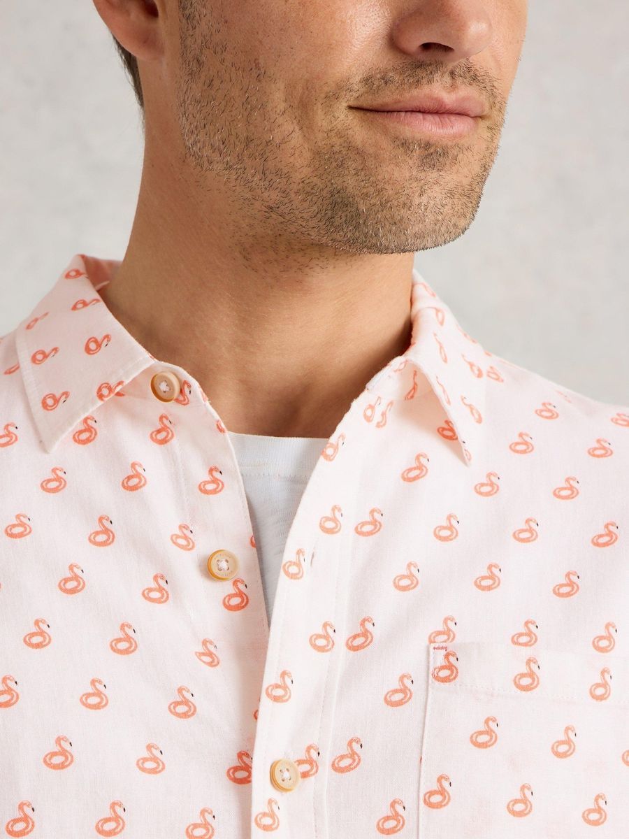 Hemd aus Leinenmischung mit Flamingo-Print