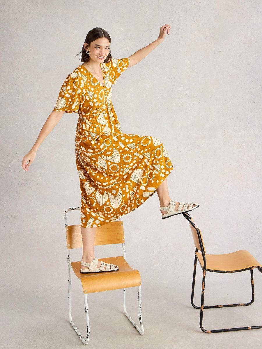 Bedrucktes Viskose-Midi-Kleid