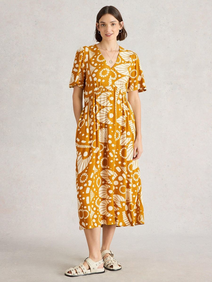 Bedrucktes Viskose-Midi-Kleid