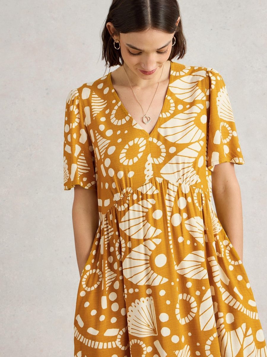 Bedrucktes Viskose-Midi-Kleid
