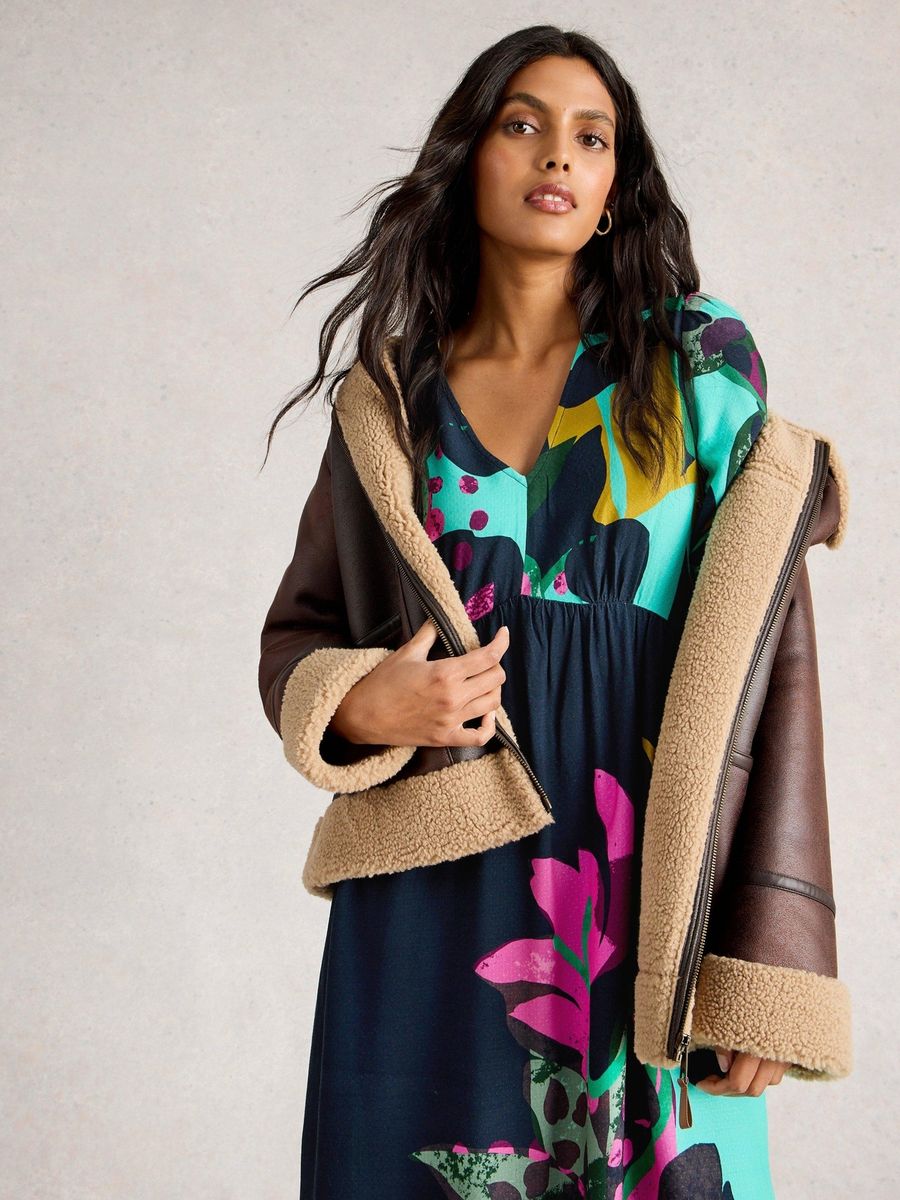 Bedrucktes Viskose-Midi-Kleid