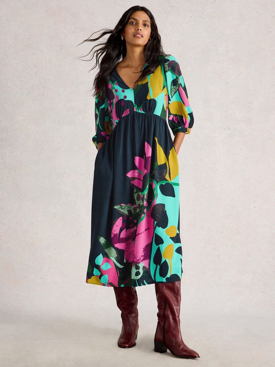 Bedrucktes Viskose-Midi-Kleid