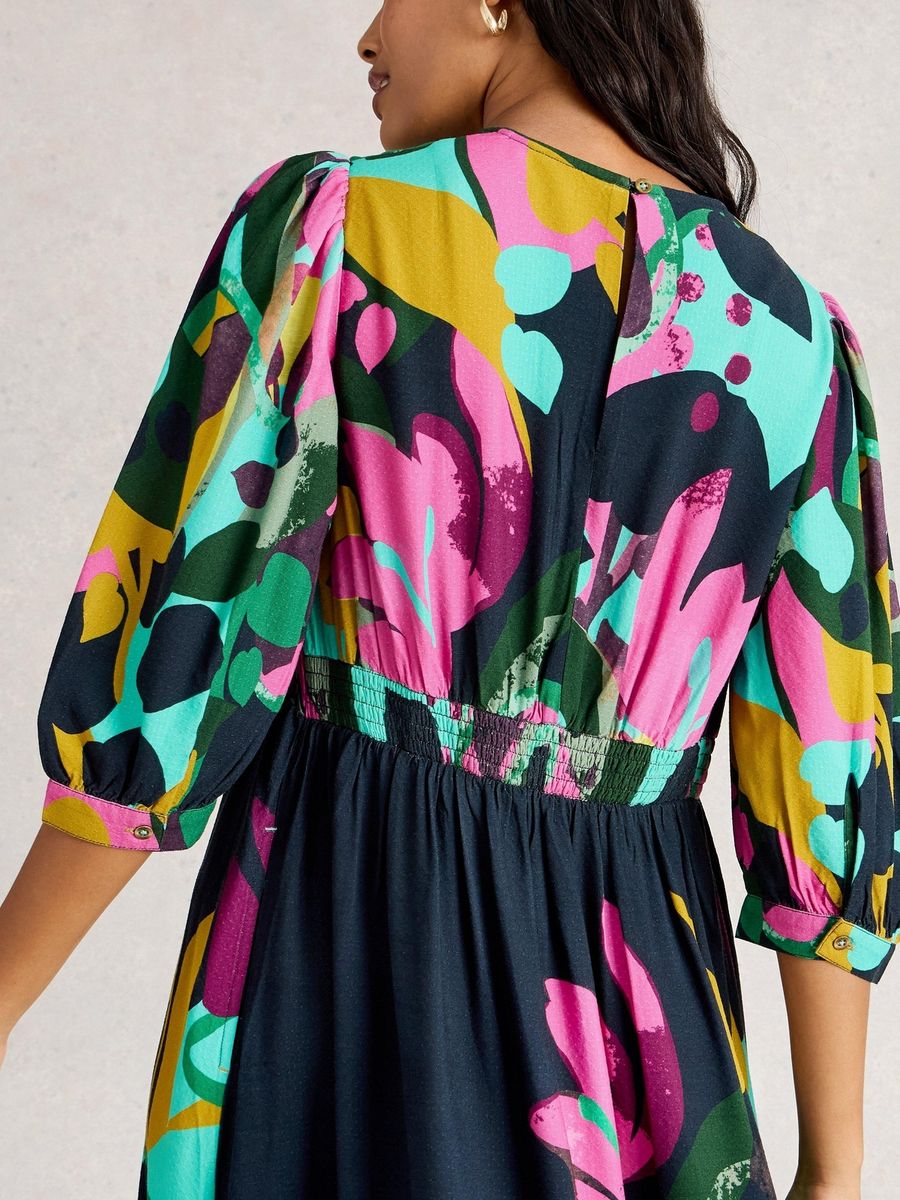 Bedrucktes Viskose-Midi-Kleid